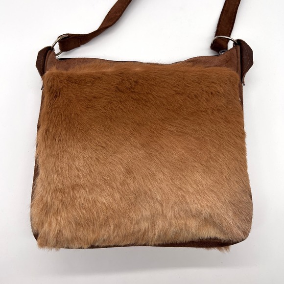 VINTAGE Kangaroo and Suede Shoulder Bag Womens Brown Tan Fur 60s to 70s Era - Picture 3 of 11